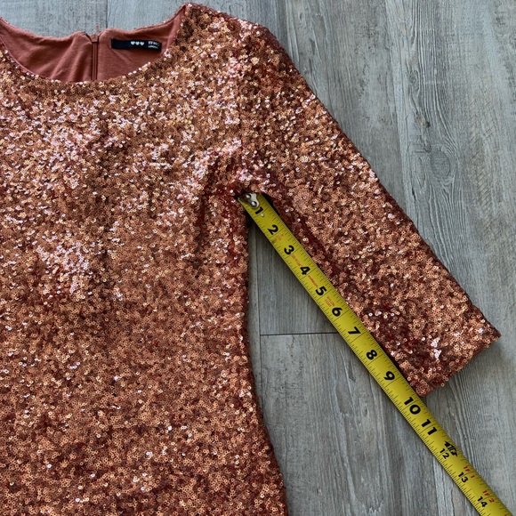 ASOS Rose Gold Sequin Mini Dress Long Sleeve Bodycon Party Cocktail Medium - Picture 13 of 15